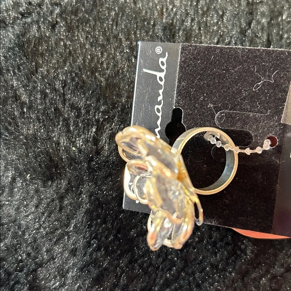 Silver & Clear Flower Ring with rhinestone accent size 6